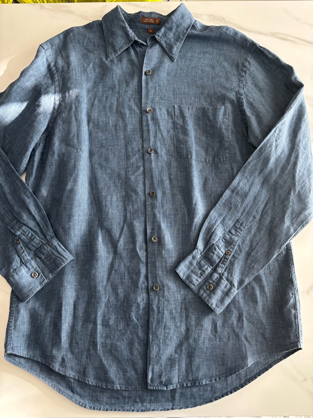 Tasso Elba Blue Button-Up Linen Shirt Sz M